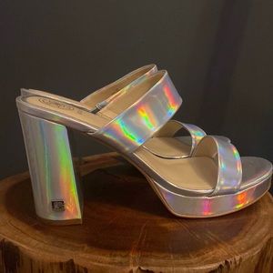 Silver/Metallic Guess Brand Slip On Heels
